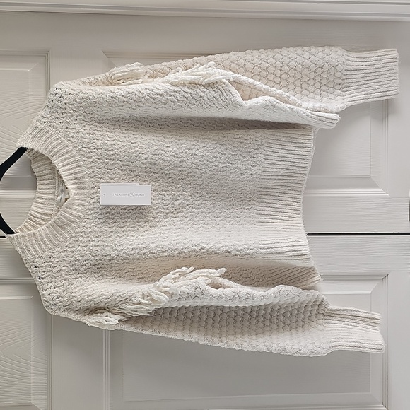 Treasure & Bond Sweaters - Treasure & Bond Mixed Stitch Fringe Chunky Sweater 1X Ivory Dove New